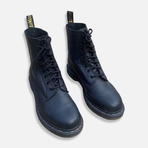 Rare Dr Martens Womens Black Leather Ankle Boots Pascal Rainbow Stitch